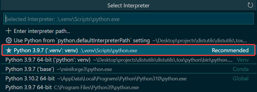 vscode select python interpreter manim